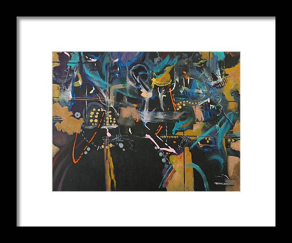 Abstract Painting Framed Print featuring the painting Night Landing by Bettye Harwell