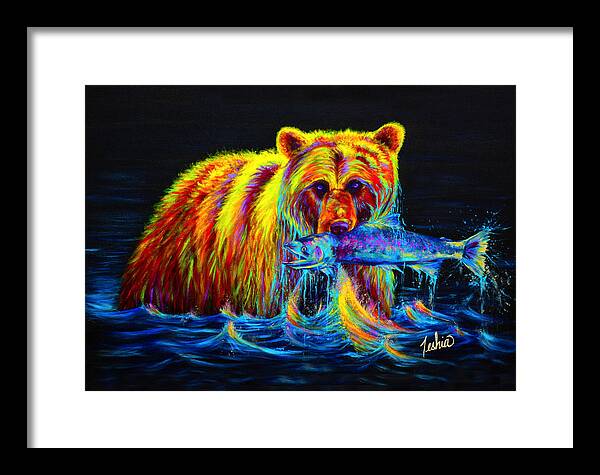 Grizzly Framed Print featuring the painting Night of the Grizzly by Teshia Art