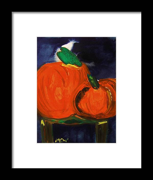 Pumpkins Framed Print featuring the painting Night Pumpkins by Mary Carol Williams