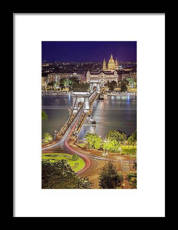Built Structure Framed Print featuring the photograph Night View Of Pest From Buda Hill by All Rights Reserved - Copyright