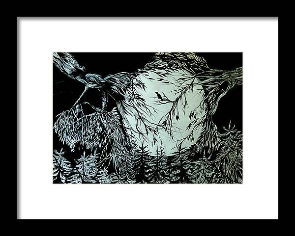 Pen And Ink Framed Print featuring the drawing Nightingale Song. Part Three by Anna Duyunova