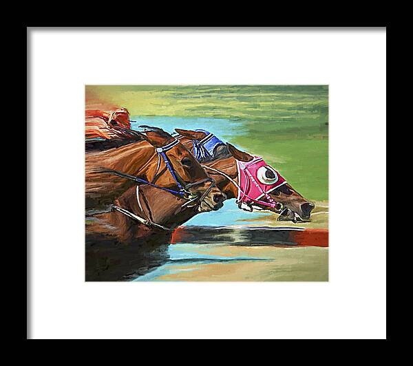 Horses Framed Print featuring the painting Nikita By A Head by David Wagner