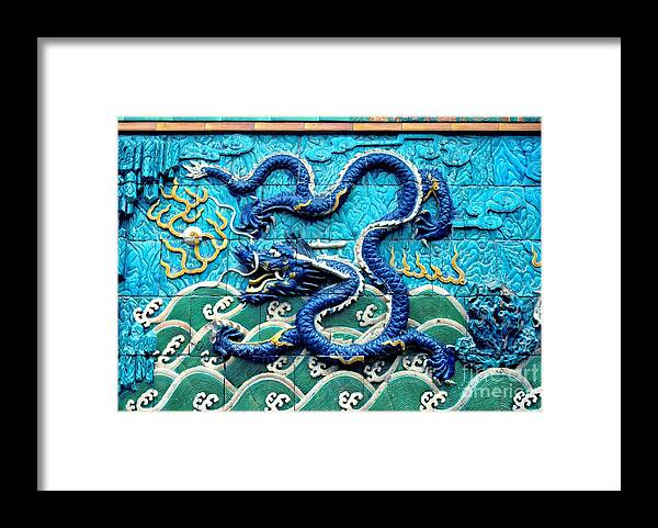 Chinese Framed Print featuring the photograph Nine Dragon Wall in Forbidden City by Anna Lisa Yoder