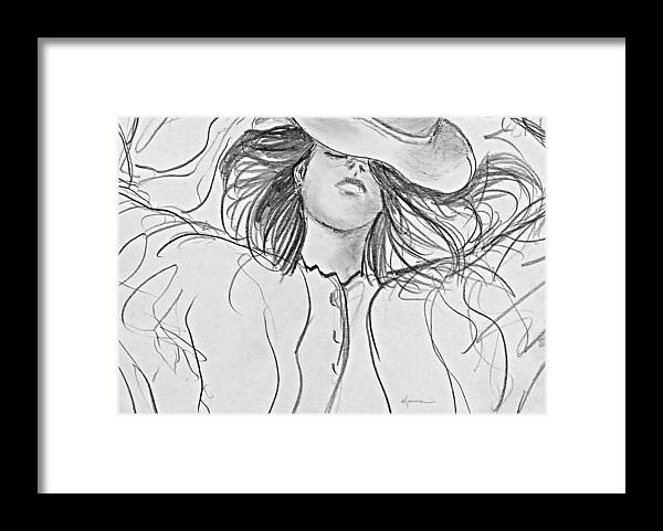 Woman Framed Print featuring the drawing No Worries by Kume Bryant