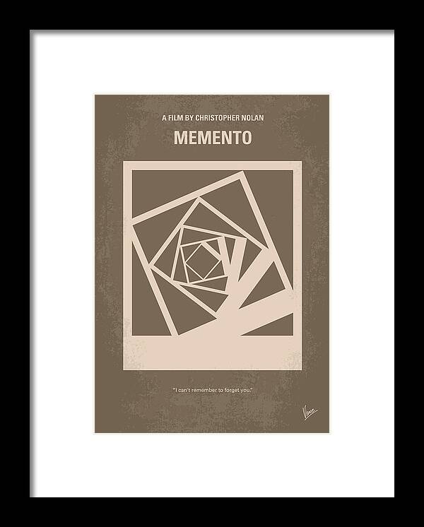 Memento Framed Print featuring the digital art No243 My Memento minimal movie poster by Chungkong Art
