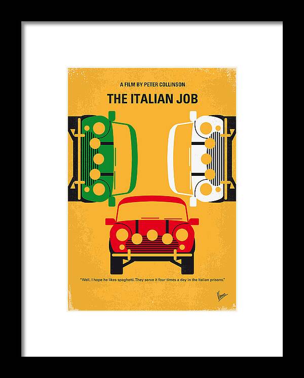 The Framed Print featuring the digital art No279 My The Italian Job minimal movie poster by Chungkong Art
