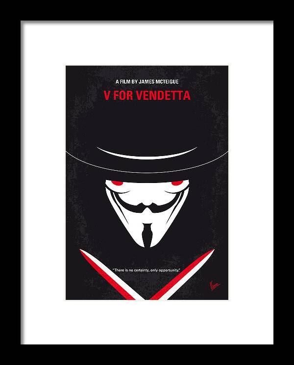 V For Vendetta Framed Print featuring the digital art No319 My V for Vendetta minimal movie poster by Chungkong Art