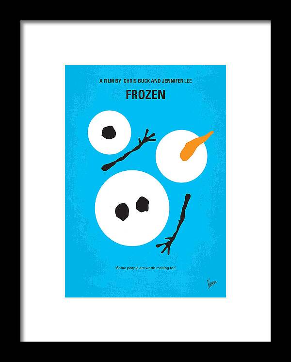 Frozen Framed Print featuring the digital art No396 My Frozen minimal movie poster by Chungkong Art