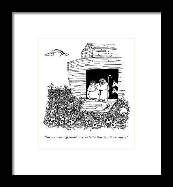 Noah's Ark Framed Print featuring the drawing Noah, Speaking Upward To Heaven, Exits The Ark by Edward Steed