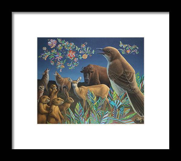 Mockingbird Framed Print featuring the painting Nocturnal Cantata by James W Johnson