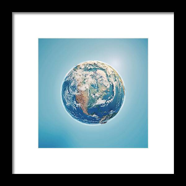 Globe Framed Print featuring the photograph North America 3D Render Planet Earth Clouds by FrankRamspott