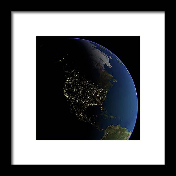 Satellite Framed Print featuring the photograph North America At Night by Planetary Visions Ltd/science Photo Library