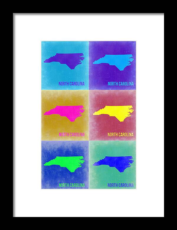 North Carolina Framed Print featuring the painting North Carolina Pop Art Map 2 by Naxart Studio