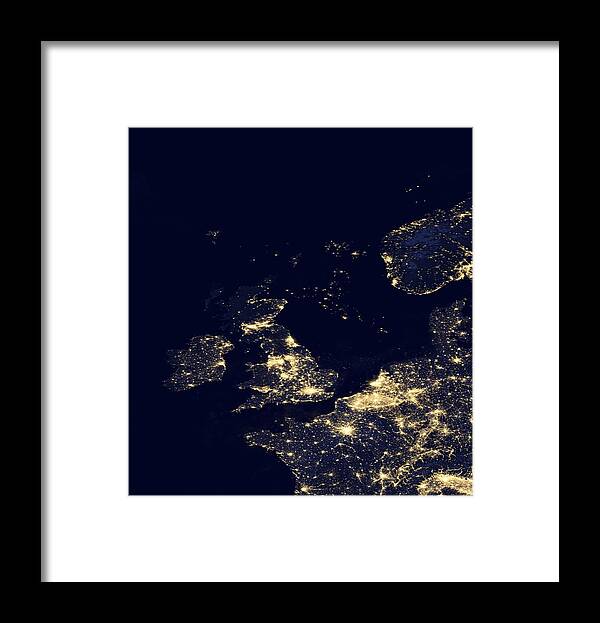 Earth Framed Print featuring the photograph North Sea at night, satellite image by Science Photo Library