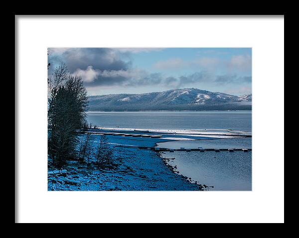Lake Almanor Framed Print featuring the photograph North Shore Winter Blues by Jan Davies