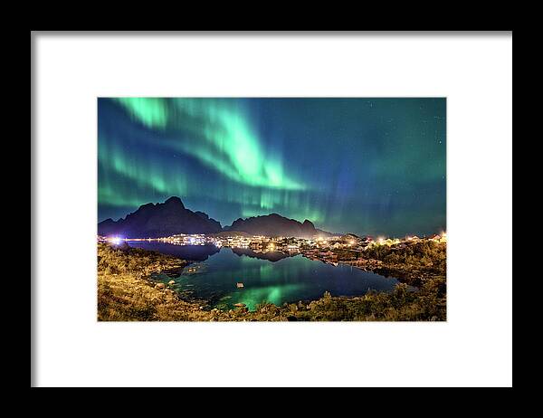 Tranquility Framed Print featuring the photograph Northern Lights Over Lofoten Beautiful by Steffen Schnur