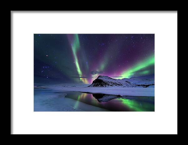 Iceland Framed Print featuring the photograph Northern Lights Reflection by Andrea Auf Dem