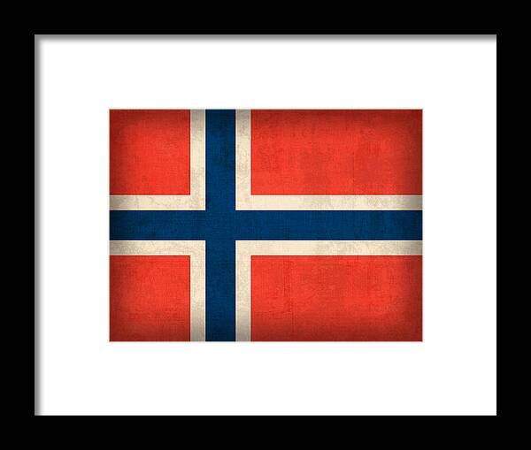 Norway Flag Distressed Vintage Finish Norwegian Oslo Scandinavian Europe Country Nation Framed Print featuring the mixed media Norway Flag Distressed Vintage Finish by Design Turnpike