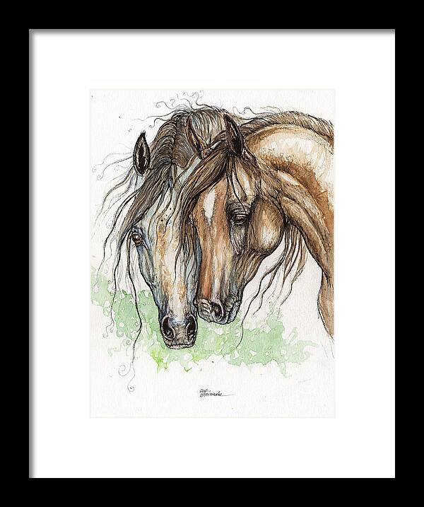  Horse Framed Print featuring the painting Nose To Nose Watercolor Painting by Ang El