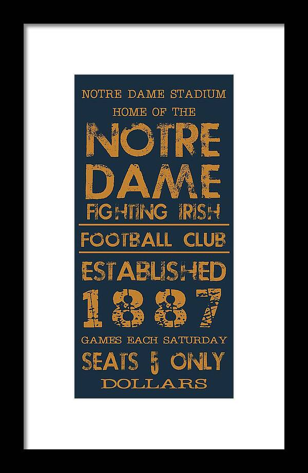 Notre Dame Framed Print featuring the digital art Notre Dame Stadium Sign by Jaime Friedman