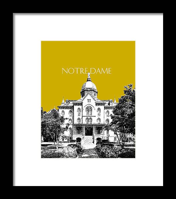 Architecture Framed Print featuring the digital art Notre Dame University Skyline Main Building - Gold by DB Artist