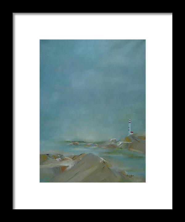 Lighthouse Framed Print featuring the painting Nova Scotia Fog by Judith Rhue
