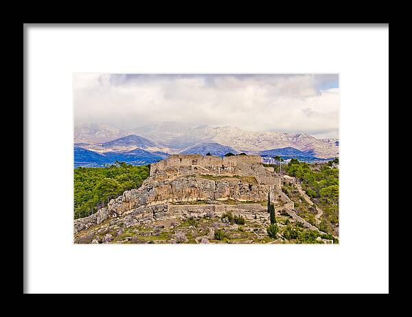 Dalmatinski Framed Print featuring the photograph Novigrad Dalmatinski fortress and Velebit Mountain by Brch Photography