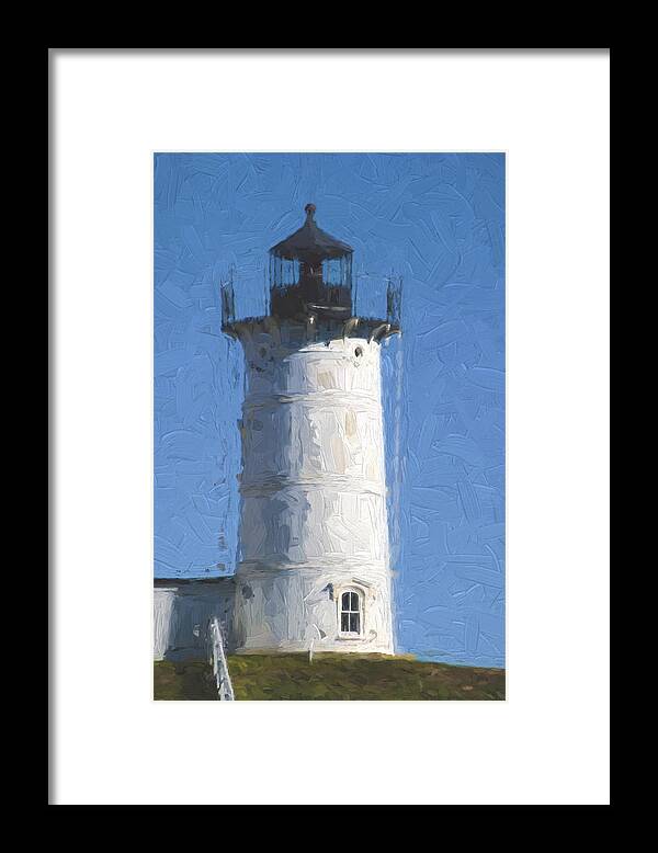 Light Framed Print featuring the photograph Nubble Lighthouse Maine Painterly Effect by Carol Leigh