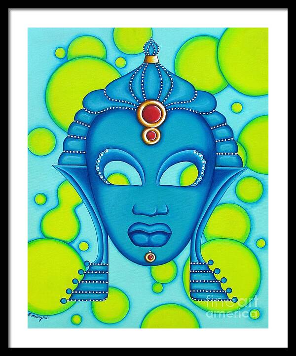 Nubian Modern Mask Framed Print featuring the painting Nubian Modern Mask Blue by Joseph Sonday