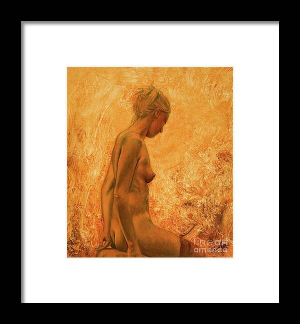 Paintings Framed Print featuring the painting Nude and stockings I by John Silver