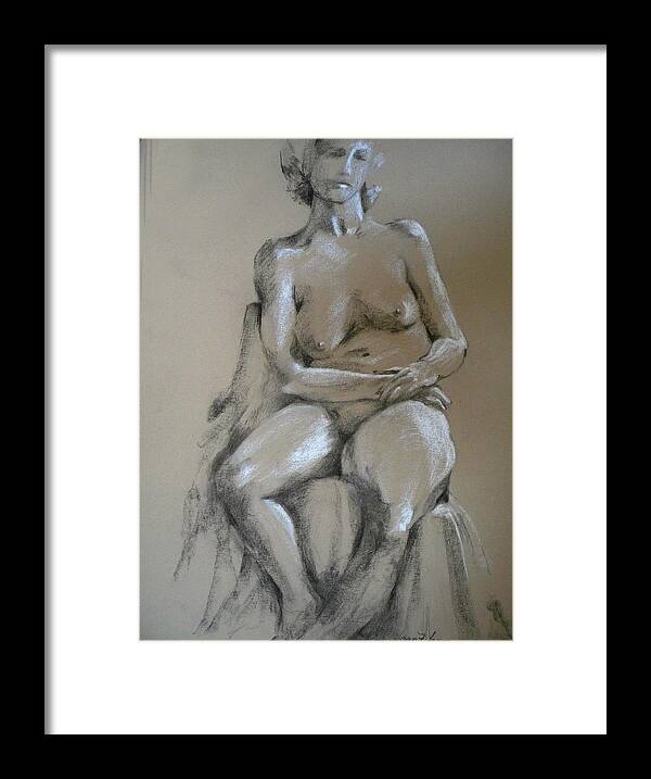 Young Matron Framed Print featuring the drawing Nude female by Joan Jones