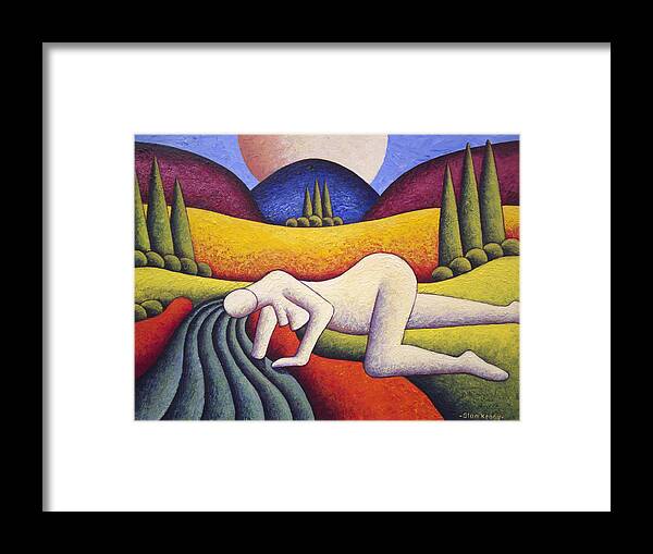 Nude Framed Print featuring the painting Nude In Soft Landscape With River 2 By Alankenny by Alan Kenny