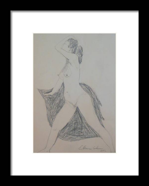 Nude In Triangle Framed Print featuring the drawing Nude in Triangle by Esther Newman-Cohen