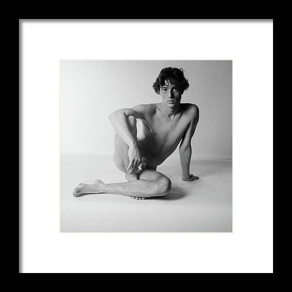 Studio Shot Framed Print featuring the photograph Nude Man Sitting by Horst P. Horst