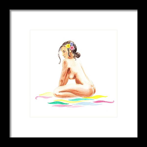 Nude Framed Print featuring the painting Nude Model Gesture XVI Tropical Flower by Irina Sztukowski