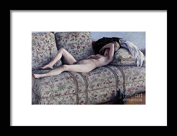 Nude Framed Print featuring the painting Nude On A Couch by Gustave Caillebotte