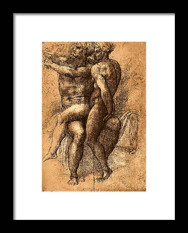 Nude Study Number One Framed Print featuring the painting Nude Study Number One by Michelangelo Buonarroti
