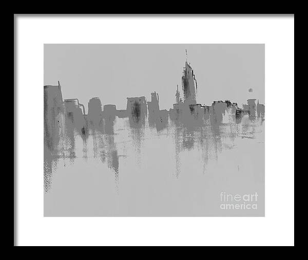 Nyc Cityscape Framed Print featuring the painting NYC Abstract Grayscape by Mary Cahalan Lee - aka PIXI
