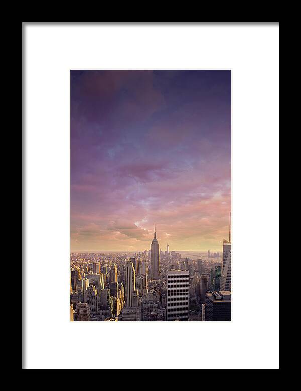 Lower Manhattan Framed Print featuring the photograph Nyc At Sunset by Bluberries