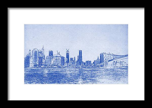 Chicago Skyline Framed Print featuring the painting NYC Blueprint by Celestial Images