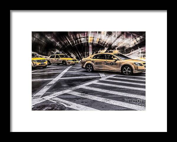 5th Framed Print featuring the photograph NYC Yellow Cab on 5th Street - white by Hannes Cmarits