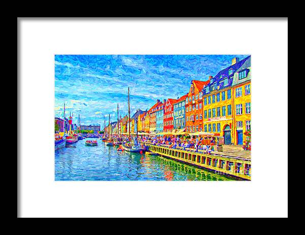 Nyhavn Framed Print featuring the painting Nyhavn in Denmark painting by Antony McAulay