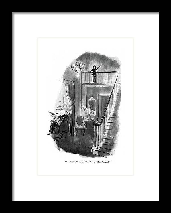 110993 Pba Perry Barlow Little Girl On Balcony Of Stairs. Acting Actress Balcony Boy Boys Childhood Children Entertainment Girl Kid Kids Little Lonely Lonesome Play Plays Shakespeare Stairs Theater Theatre Youth Framed Print featuring the drawing O Romeo, Romeo! Wherefore Art Thou Romeo? by Perry Barlow