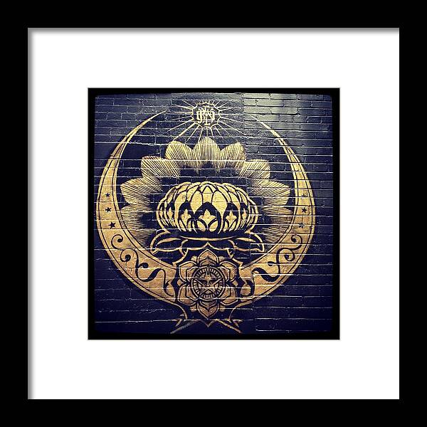 Graffiti#street#art#popart#urban#obey#shepard#fairey#peace#lotus#black#gold Framed Print featuring the photograph Obey Peace Lotus by Arik Bennado