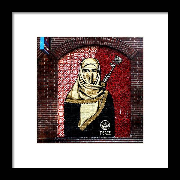 #obey #peace #wallart #streetart #popart #shepardfairey #fairey #urban #stencil #collage #grafitti #middleeast #shepard #instagram #insta #follow #l.a #canvas #prints #poster Framed Print featuring the photograph Obey peace street art by Natalie Paz