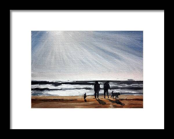 Seascape Framed Print featuring the painting Ocean Beach by Sarah Lynch