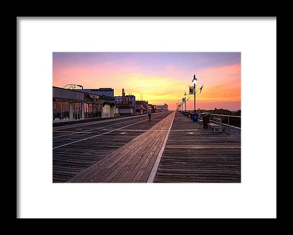 Ocean City Framed Print featuring the photograph Ocean City Boardwalk Sunrise by John Loreaux