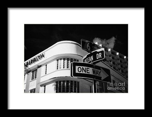Ocean Framed Print featuring the photograph Ocean Drive And 6th Street In The Art Deco District Of Miami South Beach Florida Usa by Joe Fox