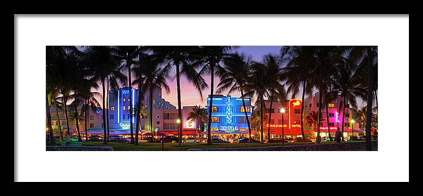Panoramic Framed Print featuring the photograph Ocean Drive, Miami, Florida by Travelpix Ltd