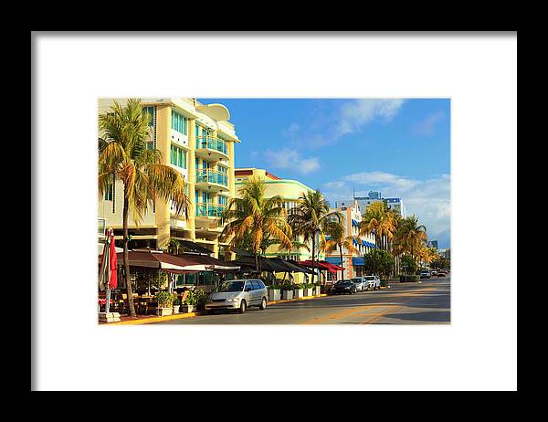 Downtown District Framed Print featuring the photograph Ocean Drive Street In South Beach, Fl by Pawel.gaul